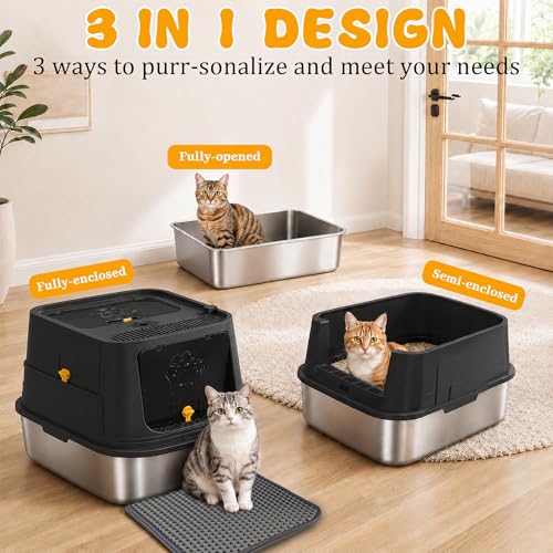 Arenero para gato XL acero inoxidable con tapa negro miniatura 7