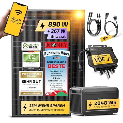 Solakon 900W Balkonkraftwerk mit Growatt NOAH 2000