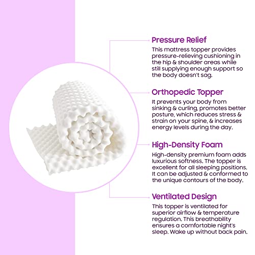 Mayton Convoluted Egg Shell 1-Inch Breathable Foam Bed Topper | Makes Mattresses Comfortable And Relaxing, Provides Faster Pain Relief, And Provides Orthopedic Beneficial Support, Twin, White #TOP5