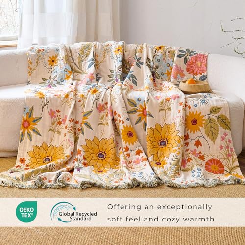 Image of Ultra Soft Fall Boho Throw Blanket,Colorful Floral, 60 inchx80 inch