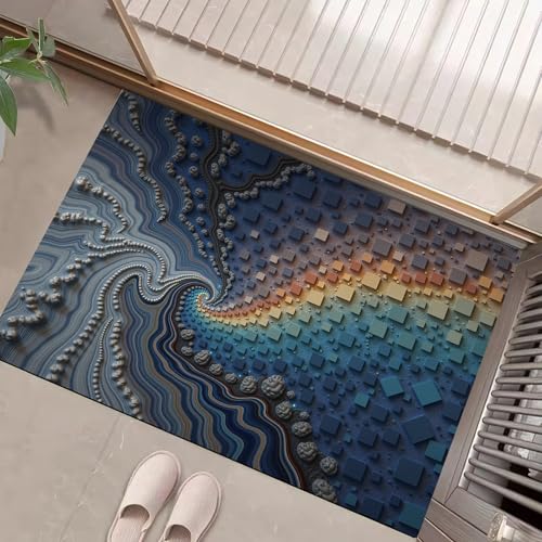 Alfombra entrada casa interior antideslizante con geometría compleja de diseño artístico gris 3