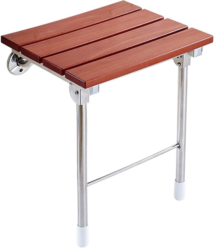 NMDCDH Solid Wood Wall Hanging Chair,Folding Shower Seat Wall Mounted Bathroom Bathtub Safety Stool Chair,with Support Legs,Load of 350 lbs,14.88"(L)*12"(W)*17.12"(H)