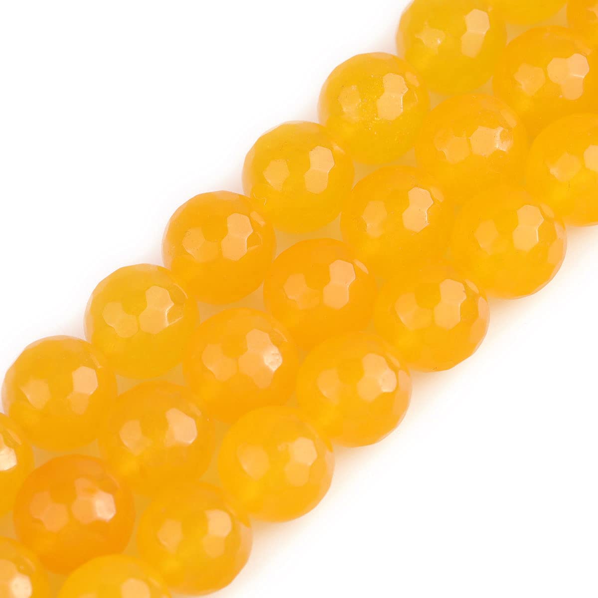 Gem-Inside 14mm Yellow Jade Natural Gemstone Faceted Round Semi Precious Loose Beads for Jewellery Making 15" Strand