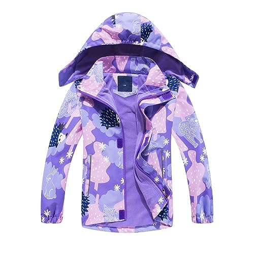 Kids Girls Boys Ski Jacket Zip Detachable Hooded Windproof Coats Casual Fleece Lined Windbreaker for 6~12T