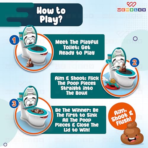 Image of Wembley Shooting Indoor Game | Fun Family Shooting Activity | Shoot the Poop Toilet Toy with 2 Launchers | Kids Family Board Game | 12 Soft Poop Pieces | Family Game Set for Kids of 4-10 and Adults