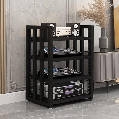 Scaffale a 4 ripiani in metallo, regolabile in MDF, per intrattenimento, sala giochi e registrazione, design moderno in legno bianco, salvaspazio AV Sto Solut