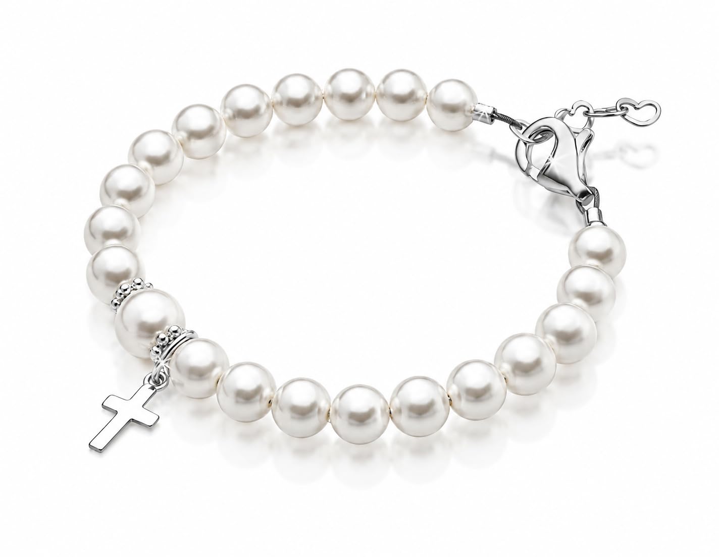 Baby Crystals Baptism Christening White Pearl Bracelet Sterling Silver