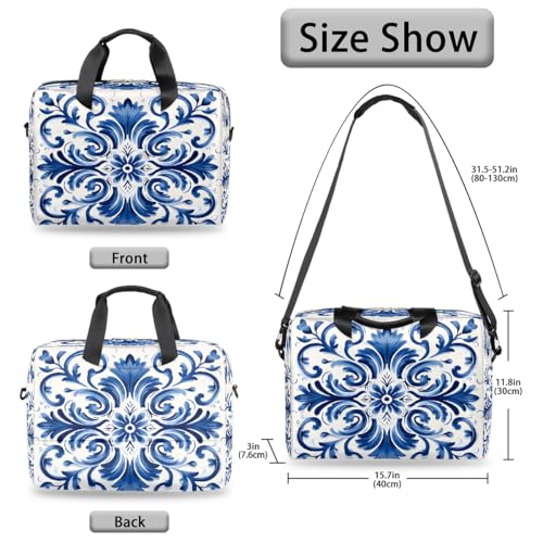 Bolso para laptop 15.6-16 pulg. vintage azul floral resistente al agua miniatura 6