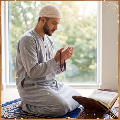 Image of Boyiee Kufi Hat for Men | Muslim Knit Kufi Cap Crochet Beanie Skull Beanie African Hat for Men Women Prayer, Breathable Mosque African Islamic Headwear