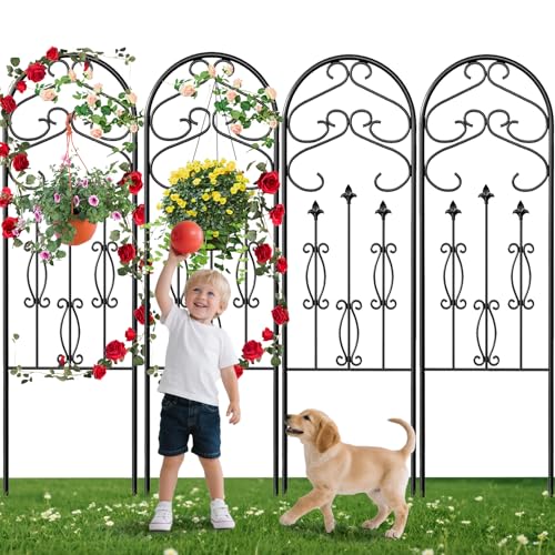 AMAGABELI Garden & Home 4 Pack 60' x 18' Metal Garden Trellis for Climbing Plants Outdoor Climbing Rose Trellis Rustproof Plant Vines Flower Vegetable Trellis for Potted Plants Support Black