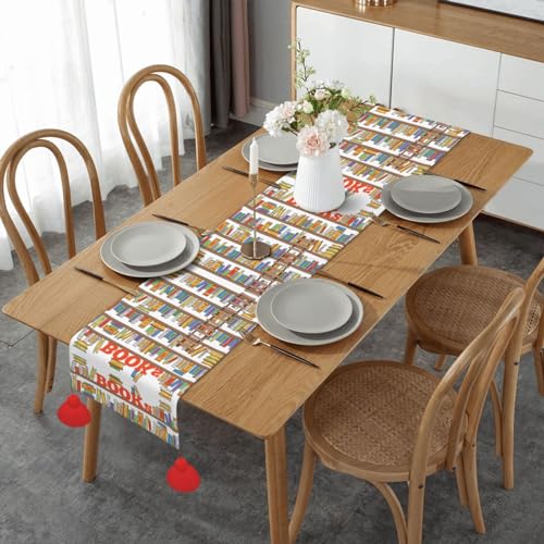 XTUAG Funny Book Shelves Collection and Ladder 14x60-Inch Long Table Cloth Can Decorate The Dining Table, Wedding, Bedroom, Dresser, Red