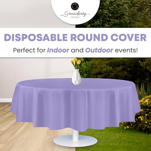 Image of Grandipity 24 Pack Premium Disposable Plastic Tablecloth 84 inch Inch Decorative Round Table Cover - Lavender