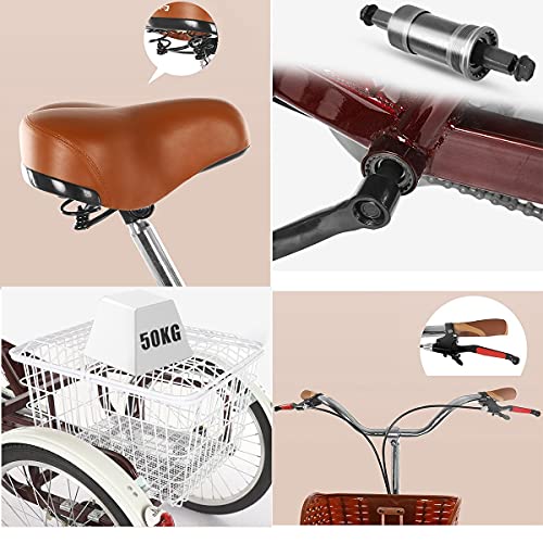 Senioren/Erwachsene Dreiräder Faltbare 20 Zoll 3 Rad Fahrräder Cruise Bike Single Speed Dreiräder Stoßdämpfer Gabel mit Einkaufskorb (Grau) – Bild 4