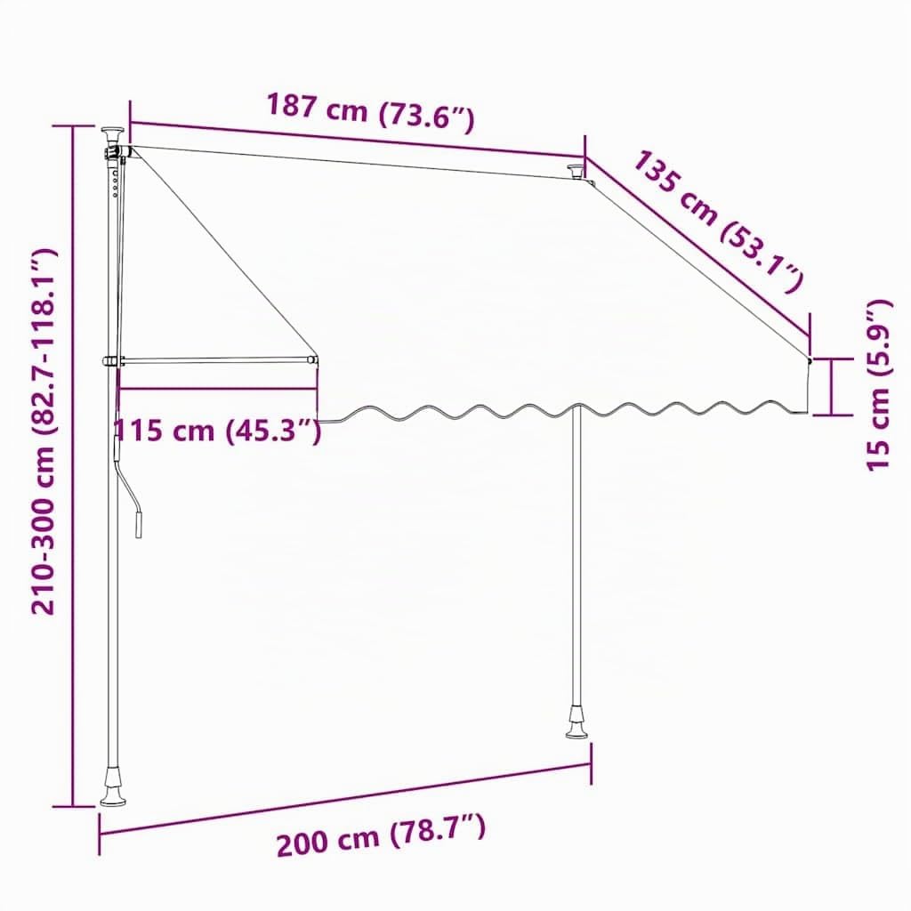 vidaXL Tenda da Sole Retrattile Crema 200x115 cm in Tessuto e Acciaio