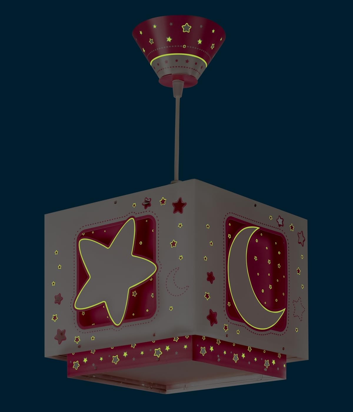 Dalber Lustre Chambre Lampe Suspension Plafonnier Pour Enfants, Moonlight lune et étoiles Rose, 63232MS, E27
