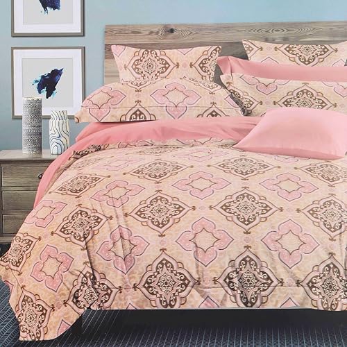 Image of Pure Source India Pure Cotton Elegance Bedding Set, Dreamy Cotton Comfort Double Bed Sheet with Pillow Covers (Rangoli Rose Brown)