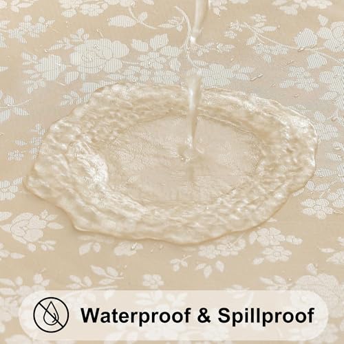 Image of Smiry Rectangle Table Cloth, Waterproof Heavy Duty Vinyl Tablecloths, Wipeable Washable Table Cover for Kitchen and Dining Room (Beige, 60 inch X 140 inch)