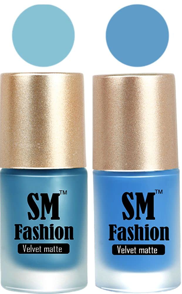 SM FASHION Nail Polishes, Sky Blue-Navy Blue Velvet Matte Nail Paint Combo Set of 2 Pcs 7ml each
