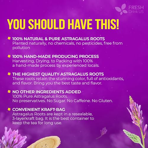 Image of FreshDrinkUS, Premium 16oz Dried Astragalus Root Slices - 100% Natural Astragalus Root for Herbal Tea & Traditional Beverages - Natural, Clean Cut, No Additives. No Preservatives. Vegan