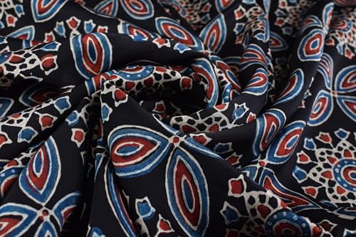 Image of Ethnics of Kutch Womens's Ajrakh Modal Silk Natural Dye Hand Block Print Unstitched Kurta Fabric