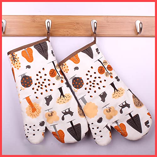 Image of Wolpin Oven Gloves 100% Cotton Padded Snow Forest, Thick Anti-Slip Heat Resistant Gloves (Pack of 2, Off-White)