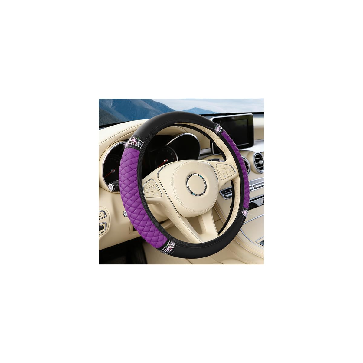 Photo 1 of BCOWPV 15 Inch Rhinestone Steering Wheel Cover - Purple