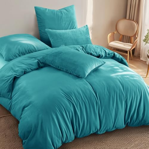 Aisbo Winter Plüsch Bettwäsche 220x200 3teilig Türkis - Flanell Flauschige Warme Bettbezug und 2 Kissenbezüge 80x80 cm… – Ansicht 3