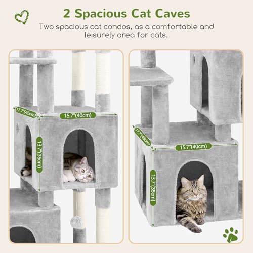 Image of Globlazer Cat Tower for Indoor Cats, Heavy Duty Cat Trees for Large Adult Big Cats Maine Coon Cat Tree Tower with Scratching Post, Extra Large Top Perch, Cat Condos, F61, Cloud Grey, 61inch