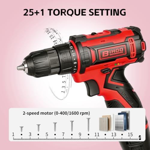 Image of 12V Cordless Drill Driver Set, 43pcs Home Tool Kit with 2-Speed & 25+1 Torque, LED Light, Fast Charger, Battery Included for DIY, Wood Metal Plastic, Gift for Men Women