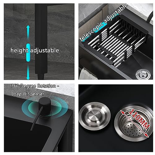 Évier cuisine acier inoxydable 304 noir cuve robuste avec robinet - 6