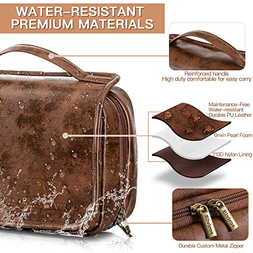 Elviros Toiletry Bag Hanging Travel Organizer For Men And Women, 3 In 1 Multifunctional Large Makeup Cosmetic Case For Toiletries Accessories, Water-Resistant Pu Leather Bathroom Dopp Kit Shaving Bag (Dark Brown) #TOP2