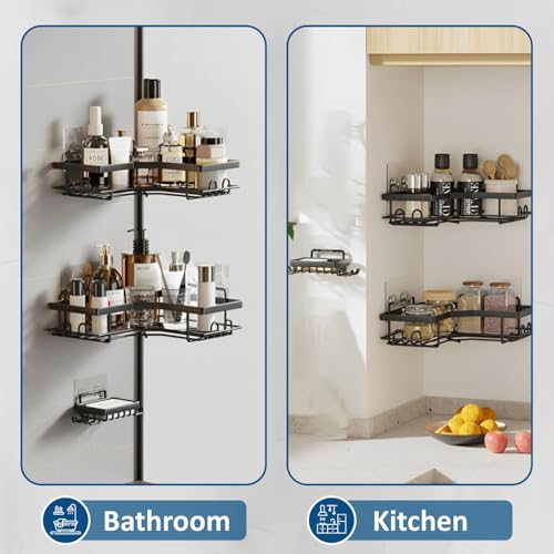 Image of JD FRESH Stainless Steel 3 in 1 Self Adhesive Bathroom Shelf for Wall /Stand for Bathroom Accessories Holder /No Drill Corner Rack for Organiser /Wall Corner Shelf for Bathroom Racks and Shelves(Black)