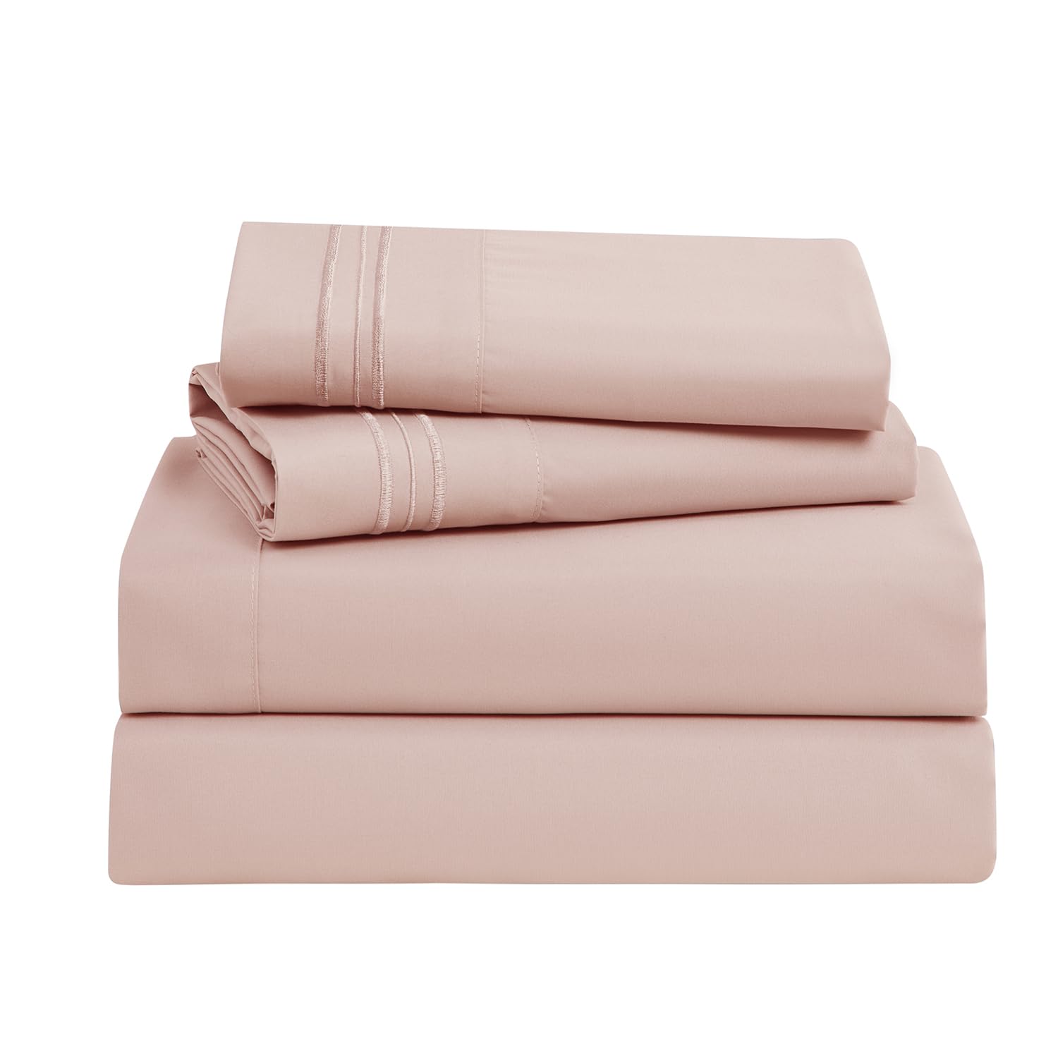 Clara Clark Bed Sheets, Premier 1800 Series Bed Sheet Set, Deep Pocket, Wrinkle, Fade, Stain Resistant, Luxury Soft Bedding Sheets & Pillowcases, California King, Pink Beige