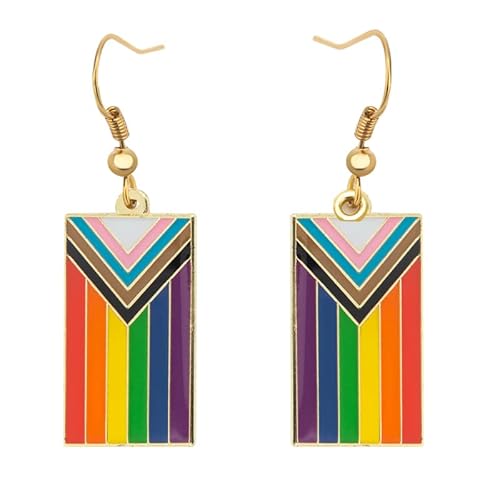 Progress Pride Boucles d'oreilles pendantes en forme de drapeau LGBT Gay & Lesbienne Bijoux arc-en-ciel, Fer
