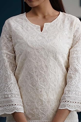 Chikankari Kurtis for Women Pakistani Salwar Kameez Suit Set Indian Dresses White Kurti Pant & Dupatta Set4