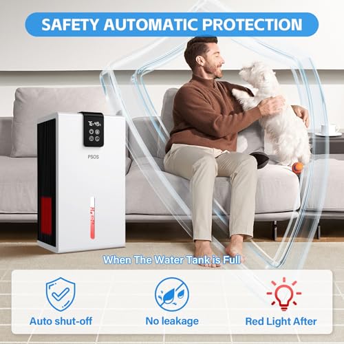 Image of PSOS Dehumidifier, Dehumidifiers for Home, 98OZ Water Tank, (1000 sq.ft) Quiet Dehumidifier for Basement Bathroom Bedroom with Humidity Display, Relaxing 7 Color Ambient Light, Auto Shut Off(White)