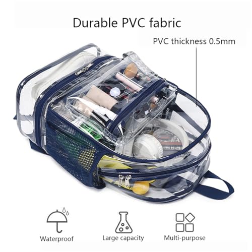 Generic Clear Backpack Heavy Duty, See Through Backpack Purse, Gym Backpack with Laptop and Shoe Compartment (Dark Blue), 32*19*45cm3