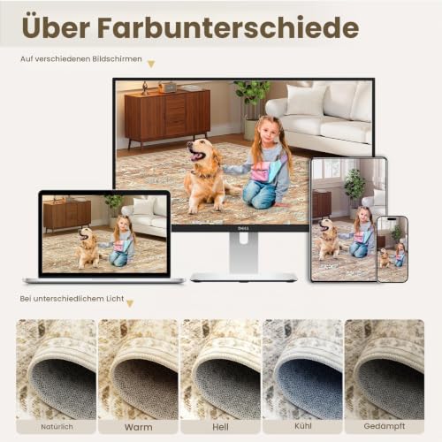 HOMFINE Teppich Wohnzimmer 120x170cm Vintage Waschbar Beige Braun – Ansicht 2