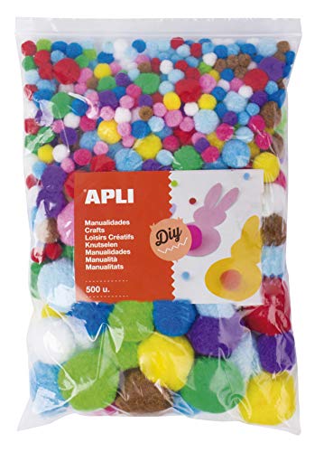 APLI Kids 17448 - Sachet de 500 Pompons de tailles et de Couleurs Assorties