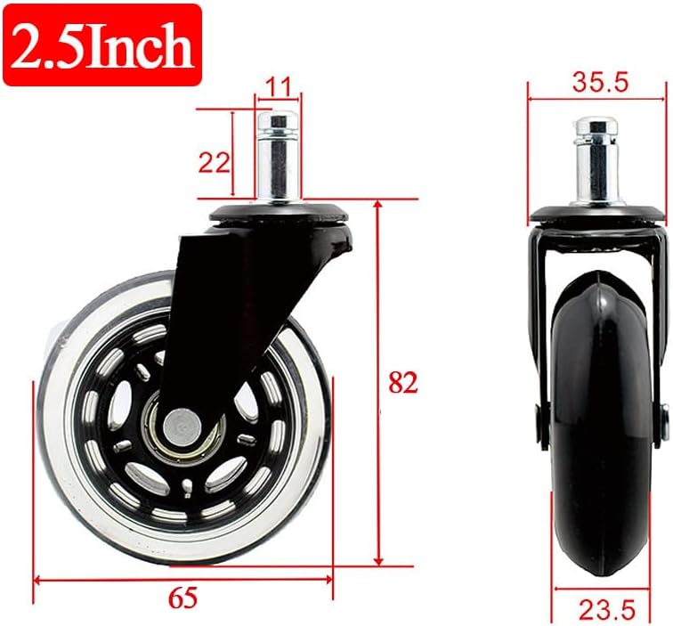 Castor Wheels 5pcs Office Chair Wheels Replacement Desk 2.5/3inch Mute Swivel Caster for Heavy Furniture Universal Polyurethane Rubber Caster Casters Wheels(2 inch)