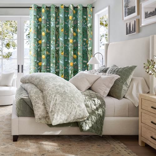 Image of Topfinel Sliding Door Patio Floral Curtains & Drapes, Blackout Extra Wide Room Divider Large Sage Green Vintage Farmhouse Country Hummingbird Patterned Grommet Curtains 1 Single Panels W100 x L84