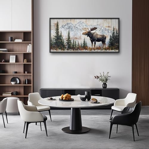 Farmhouse Moose Wall Art, Rustic Cabin Pictures Wall Decor, Forest Wildlife Canvas Prints Painting, Large Animals Framed Artwork For Living Room Office Bedroom Bathroom Corridor 60"x 30" by Spaexor - Used condition - Image 4