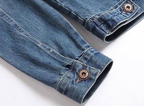 Image of LZLER Men's Denim Jackets Distressed Destroyed Classic Vintage Slim Fit Ripped Fashion Trendy Trucker Jean Jackets