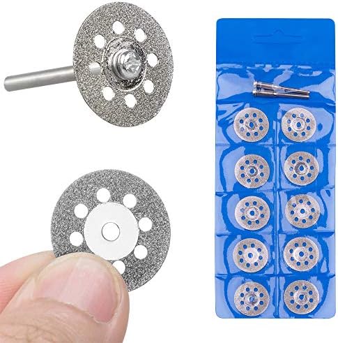 Saipor 20pcs 22mm Diamond Cutting Wheel Off Discs with 4 Pcs 3mm Mandrel for Dremel Rotary Tool Precious Stones, Jade,Marble, Ceramics Cutting, 2 Pairs