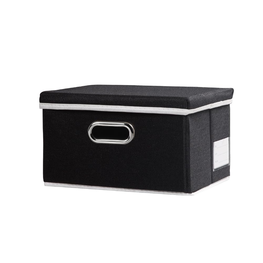 PRANDOM Aufbewahrungsbox mit Deckel,Faltbarer Aufbewahrungsboxen, Aufbewahrungskorb mit Griff,Dekorative Stapelboxen,Organizer Container,Schwarz[1-stück] 29x22x17cm