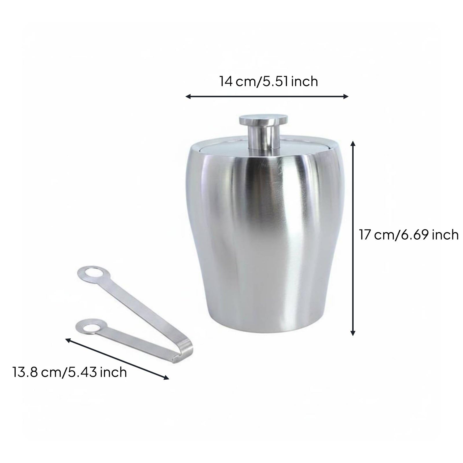 perfk Cubeta Doble Capa Acero Inoxidable Recipiente de Hielo de Botellas Contenedor Firme Adecuado para Cenas Hogares Hoteles, Cubo De Hielo con Tapa Y Pinzas, Acabado Arenado