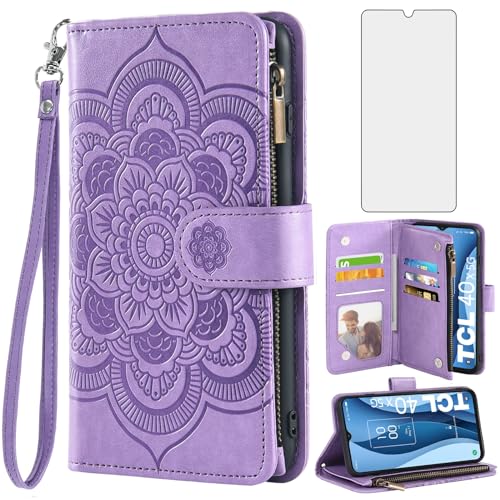 Coque TCL 40 XE 5G portefeuille cuir fleur T609DL étui rabat cartes