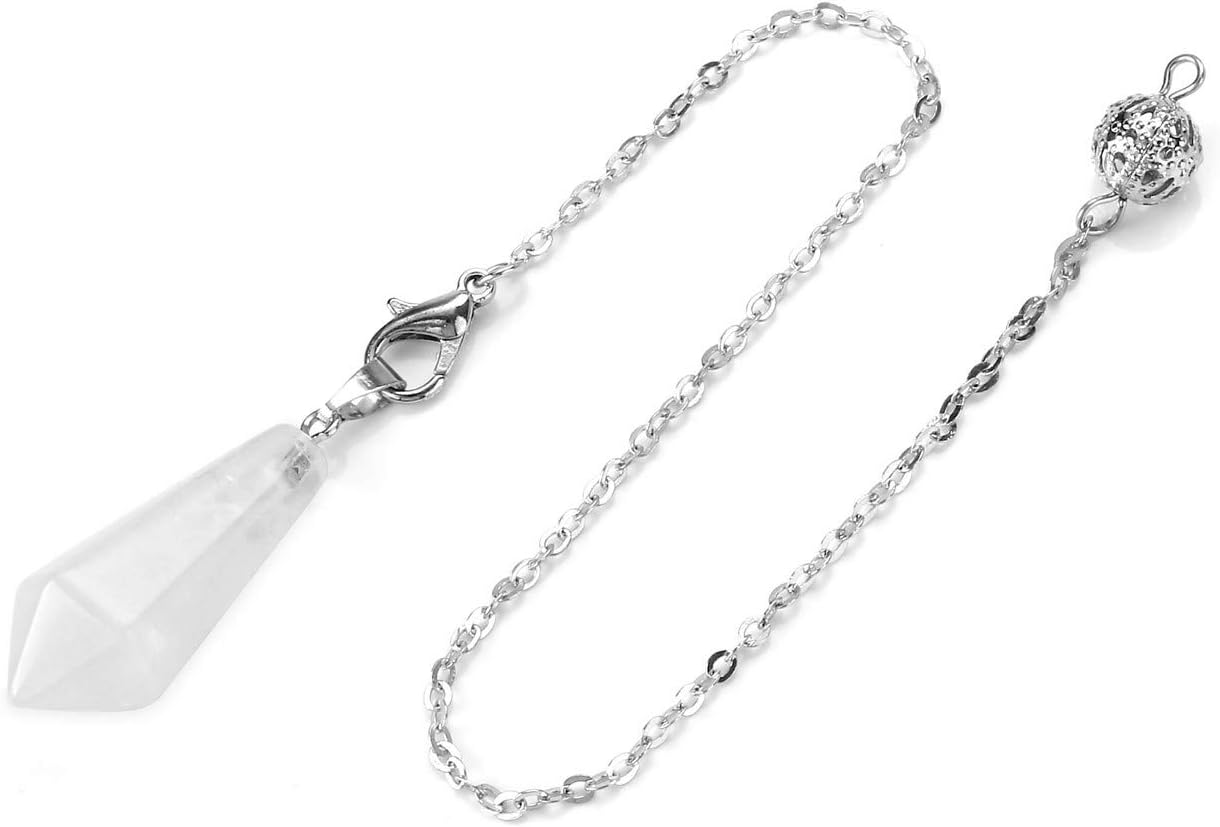 Top Plaza Natural Healing Clear Quartz Dowsing Pendulum Necklaces for Divination Wicca Reiki Charged Gemstone Pendant Pendulum, 12 Facet