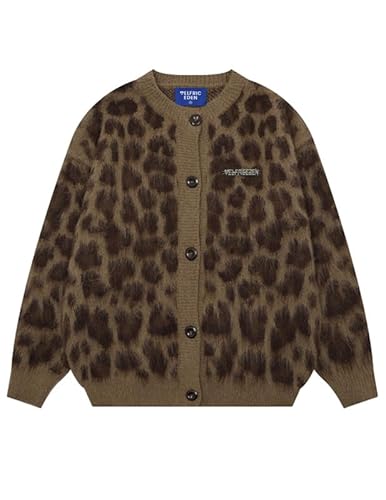 Aelfric Eden Cardigan da donna con stampa leopardata, maglione con bottoni, per autunno e inverno, casual, cardigan aperto davanti, marrone, XS