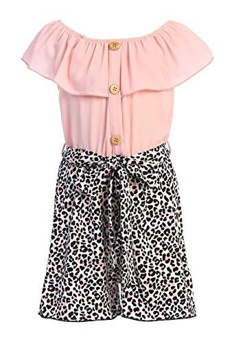 Aki_Dress Cold Shoulder Romper Two Tone Casual Party Jumpsuit For Big Girl Pink 14 Jks 2221, Pink Leopard #TOP1